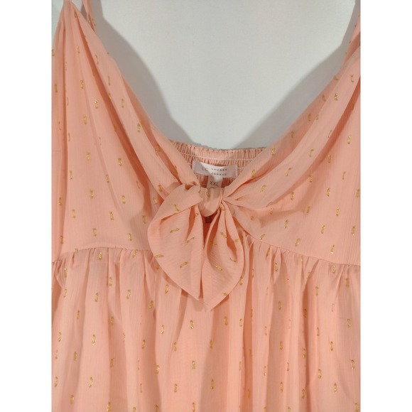 LC Lauren Conrad Peach Gold Polka Dot Chiffon Tiered Maxi‎ Dress Size 2X - Picture 3 of 12